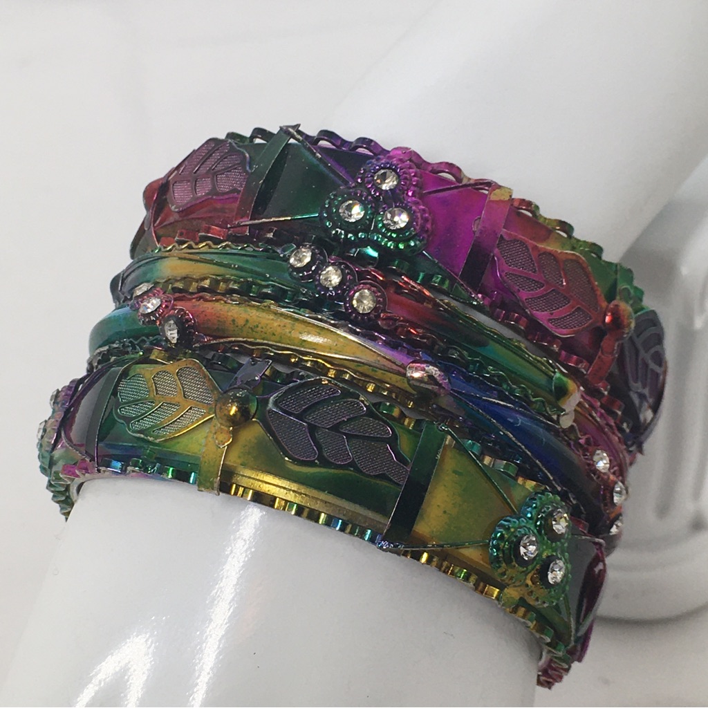 Y2k Set Of 4 Colorful Enamel And Crystal Bangle Bracelets 10$